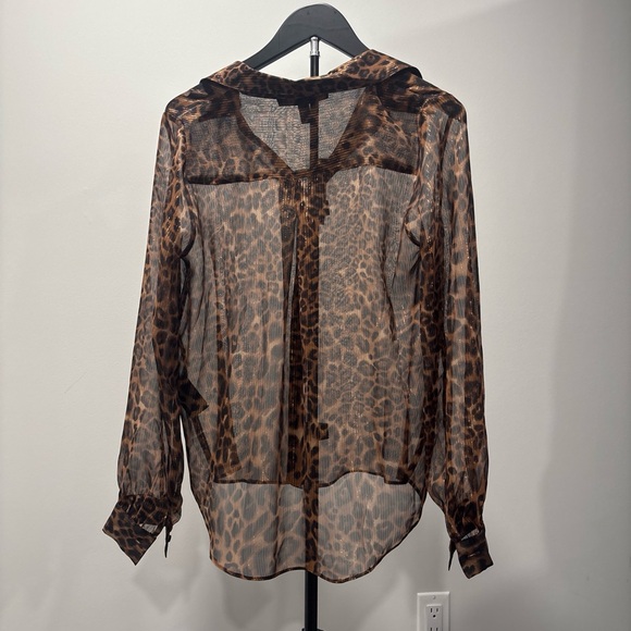 White House Black Market Animal Print Sheer Blouse - Picture 4 of 4